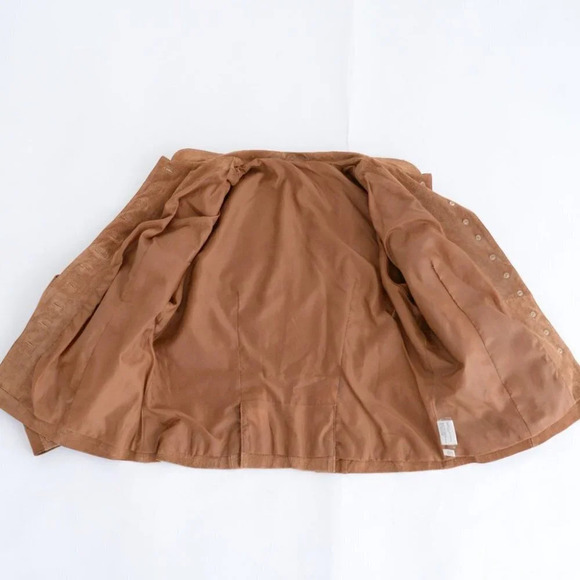 Vintage 100% Leather Suede Brown Button Up Light Jacket Blazer 18 UK - Picture 11 of 12